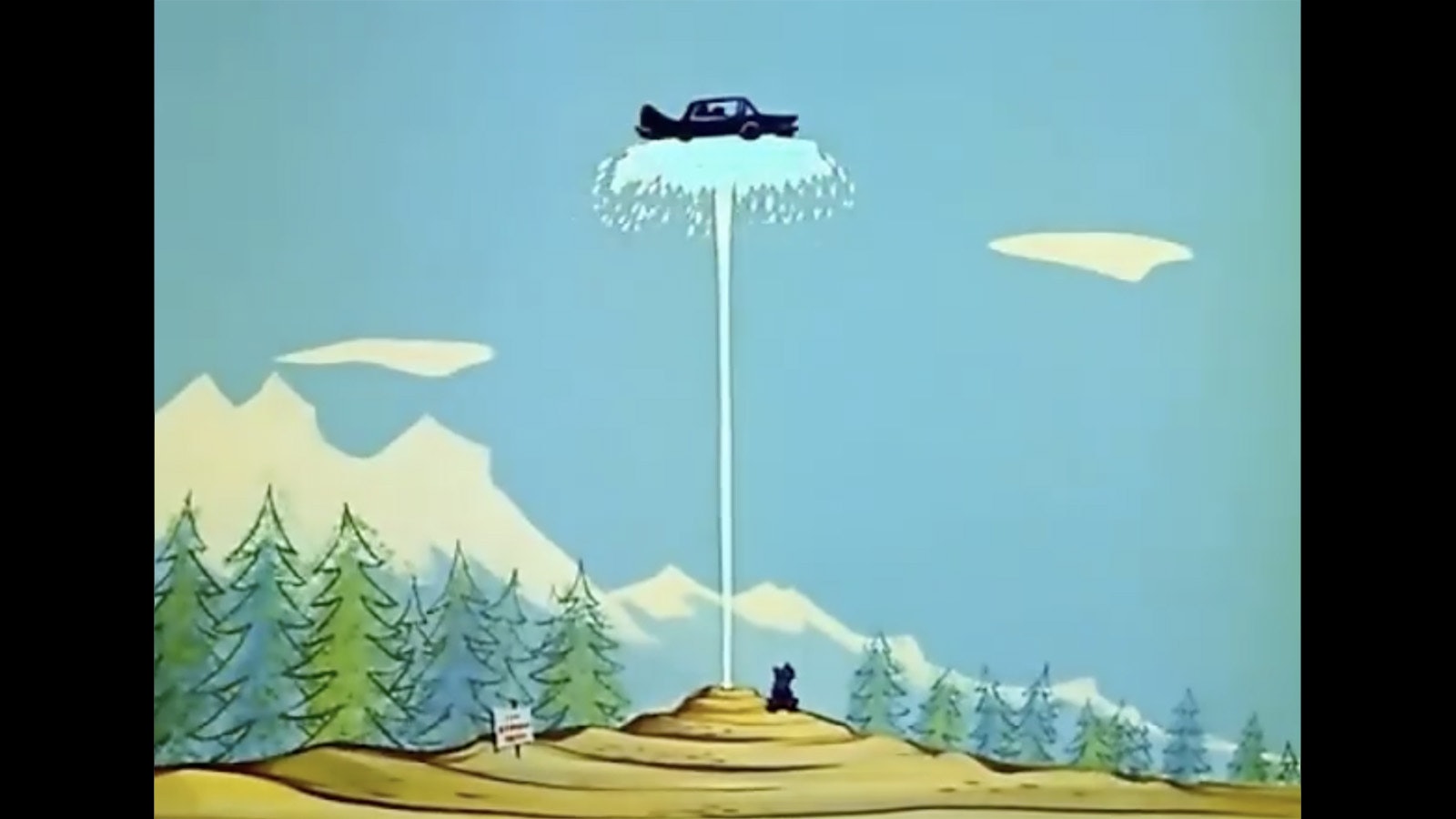 Yogi Bear captures bank robbers at the top of Old Dependable Geyser in Hanna-Barbera's 1958 cartoon "Big Brave Bear." Geysers are something Jellystone shares with Yellowstone National Park.